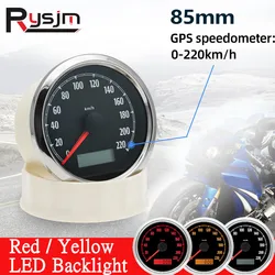 Custom Waterproof 85mm Speedometer Odometer Gauge 0-220KM/H 220MPH + GPS Antenna With Red/Yellow Backlight for Harley Motorcycle