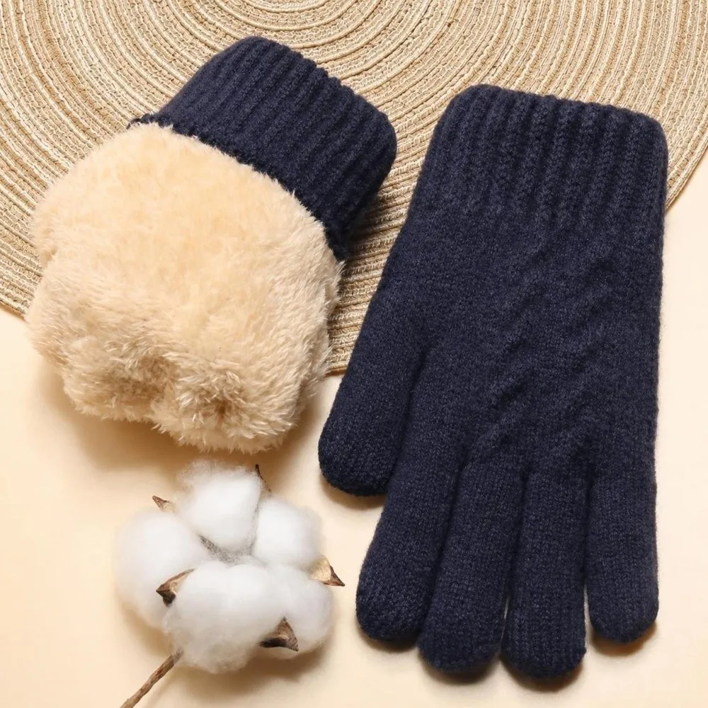 Double Layer Knitted Touchscreen Gloves Soft Cold Proof Winter Driving Gloves Windproof Thickened Unisex Warm Mittens Hiking