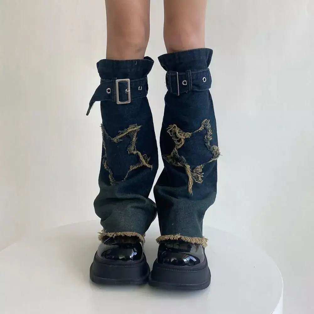 New Bell-bottoms Y2K Denim Leggings Cross Star Sweet Cool Cowboy Leg Warmers Band Belt Women Women's Stockings