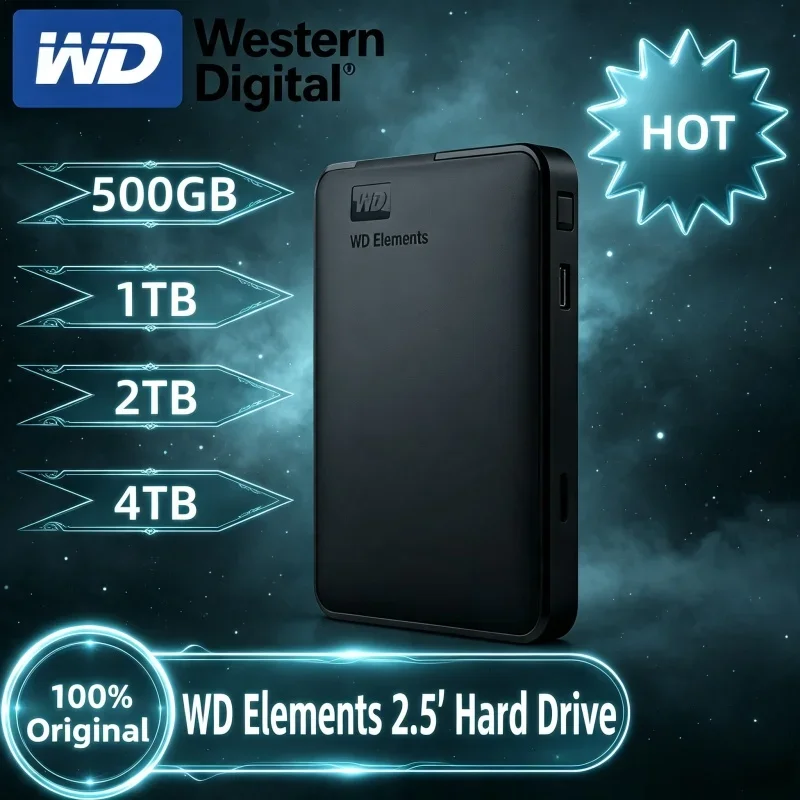 Portable WD 2.5 Inch External Mechanical Hard Drive USB3.0 1TB-6TB Mass Capacity Mobile HDD For Daily Storage Usage