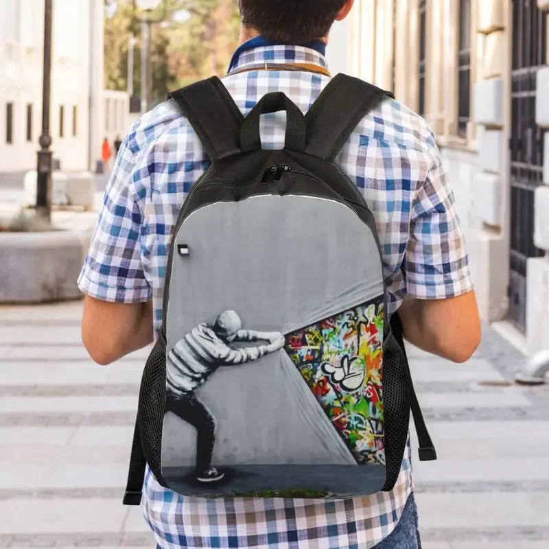 Custom Banksy Uncovering Graffiti Backpack for Men Women Waterproof School College Street Art Bag Printing Bookbag