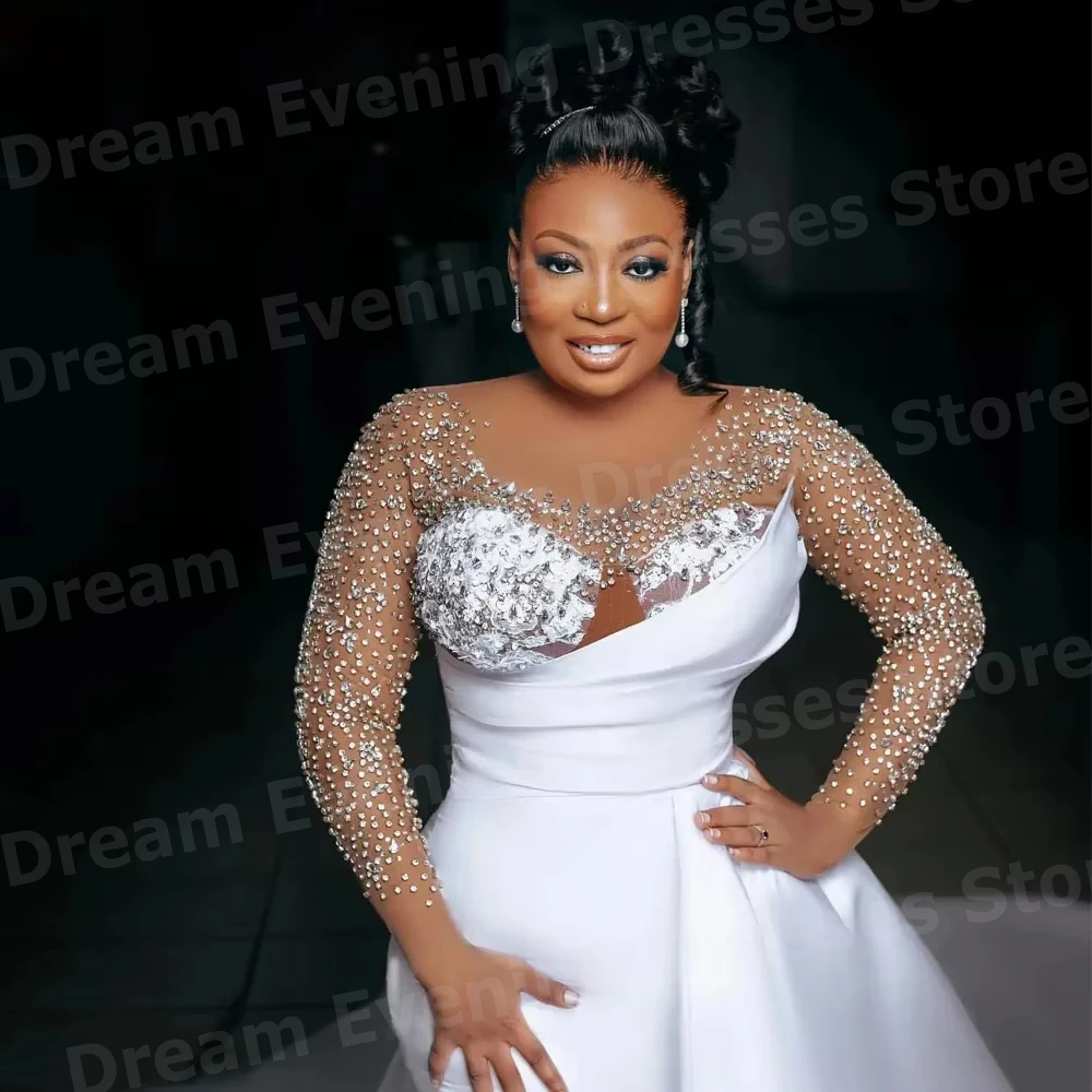 فساتين سهرة ساحرة حورية البحر للسيدات برقبة دائرية مطرزة حسب الطلب فساتين حفلات من Vestidos Para Mujer بأكمام طويلة رداء De Soirée #1