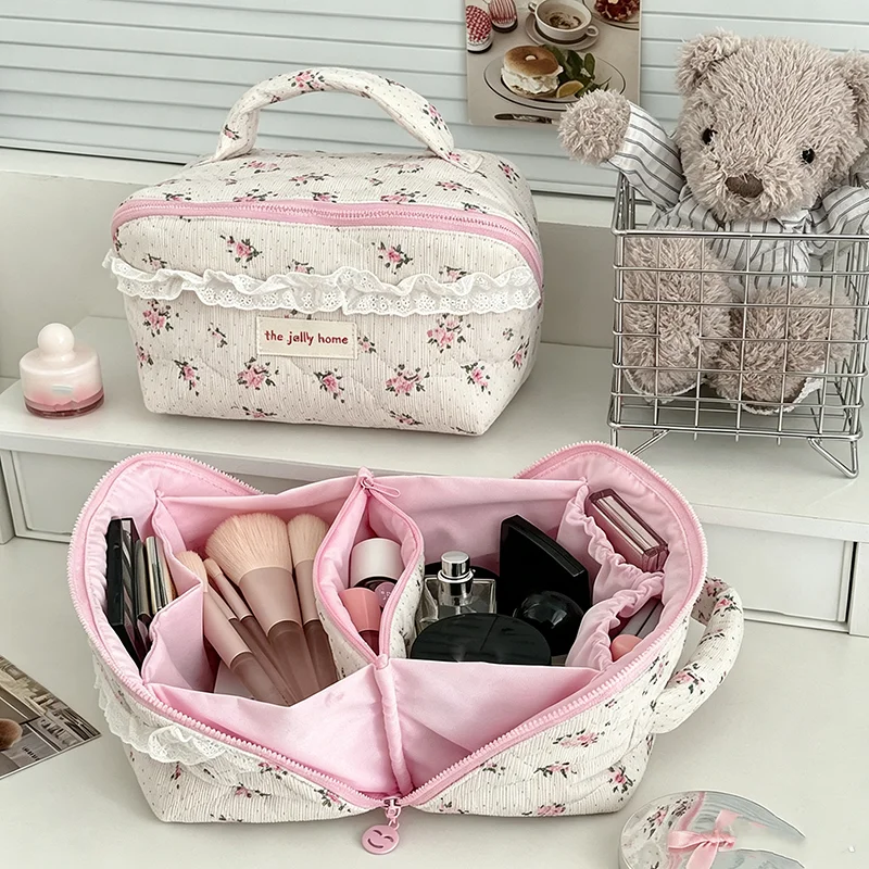Flower Print Makeup Organizer Bag for Travel Women Washing Storage Multifunctional Cosmetics Toiletry Bag for Skincare