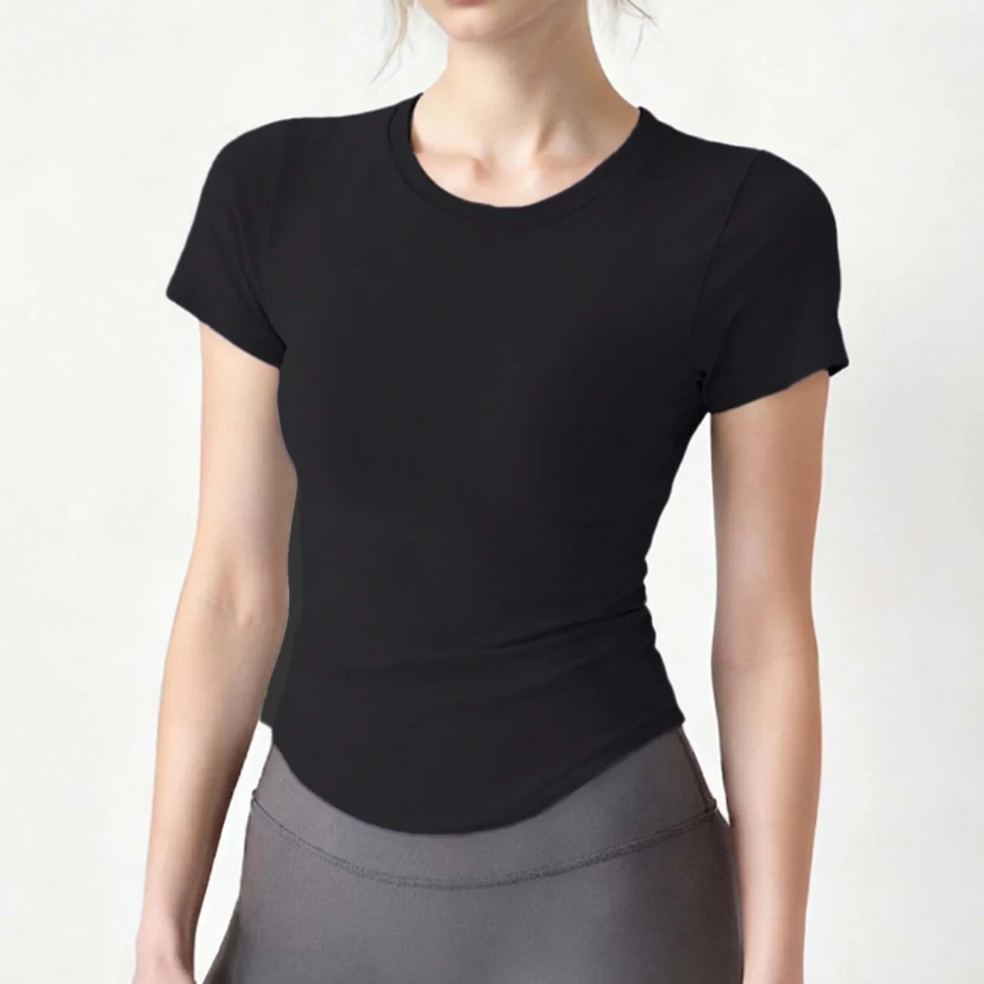 Figurbetontes Damen-Kurzarm-T-Shirt mit Rundhalsausschnitt, Gestricktes Etuikleid, Streetwear, Sportlicher 2026Y2K-Stil, Damen-Oberteil