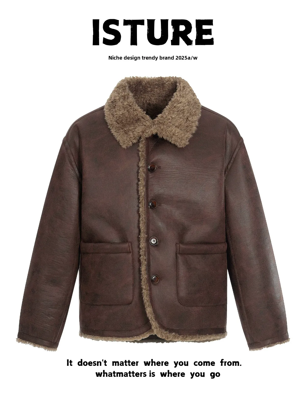 

ISTURE American Retro Lamb Fur Cotton Jaet Loose Couple Casual Winter Outerwear Polyester Fiber Thiened Long Sve