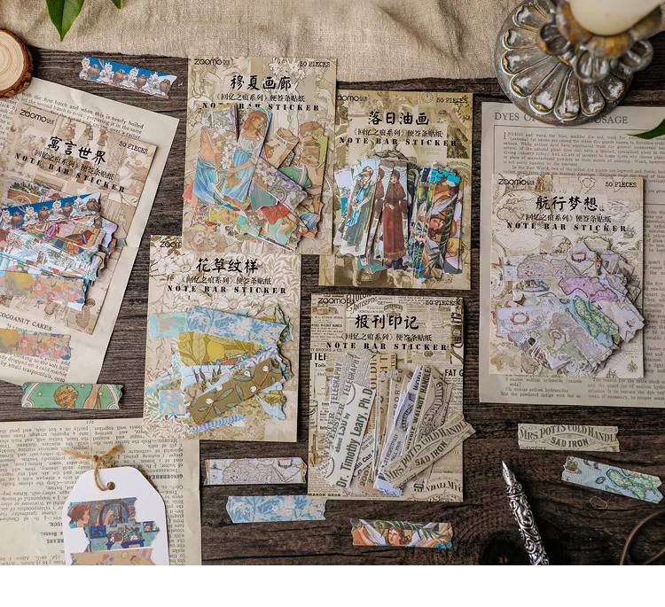 

50pcs/set Memory Trace Series Creative Animals Paintings Maps Hand Book Journal DIY Decorative Stickers