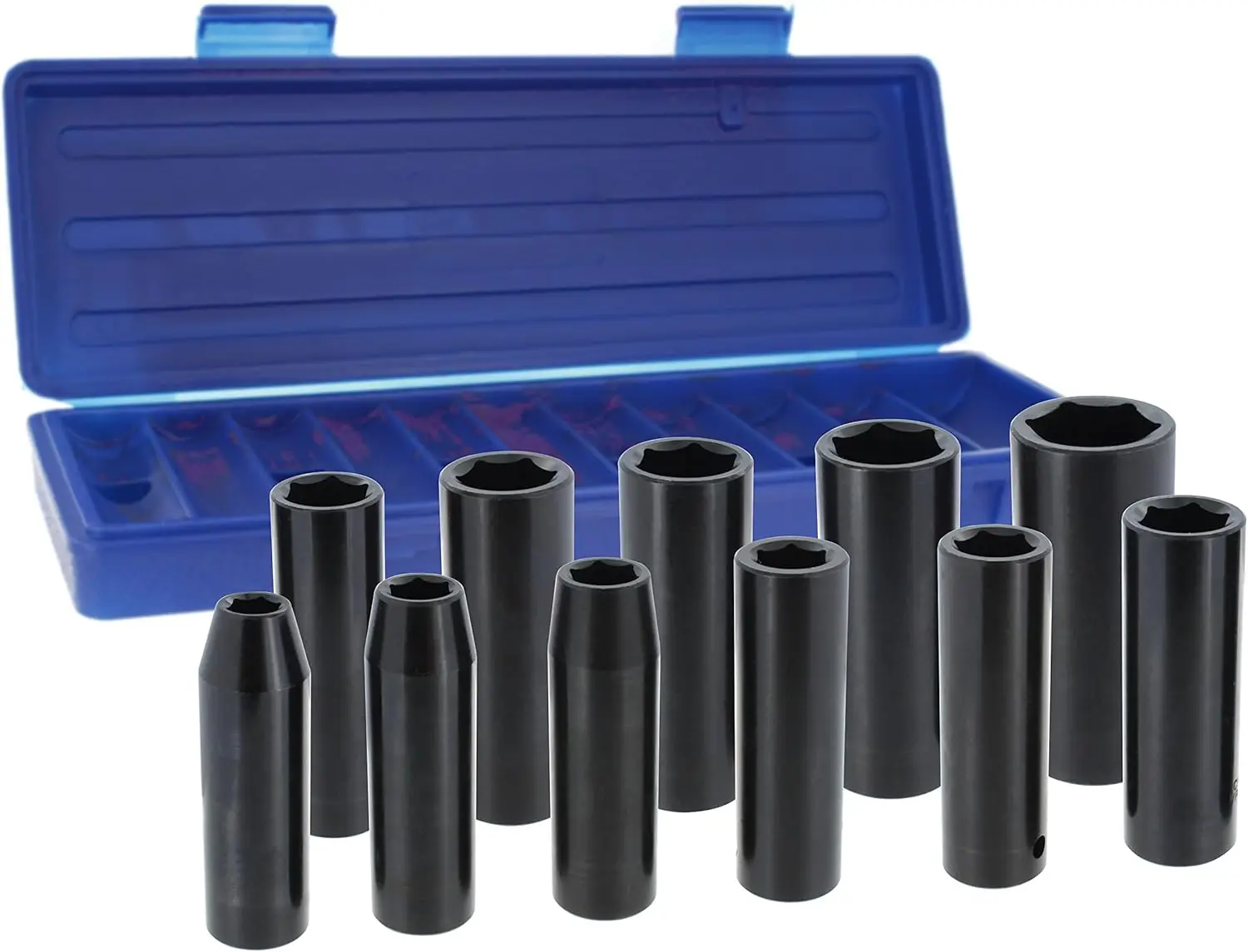 

1/2' Impact Socket Set SAE 11-Piece Deep 6-Point CR-V with Case - Drixet