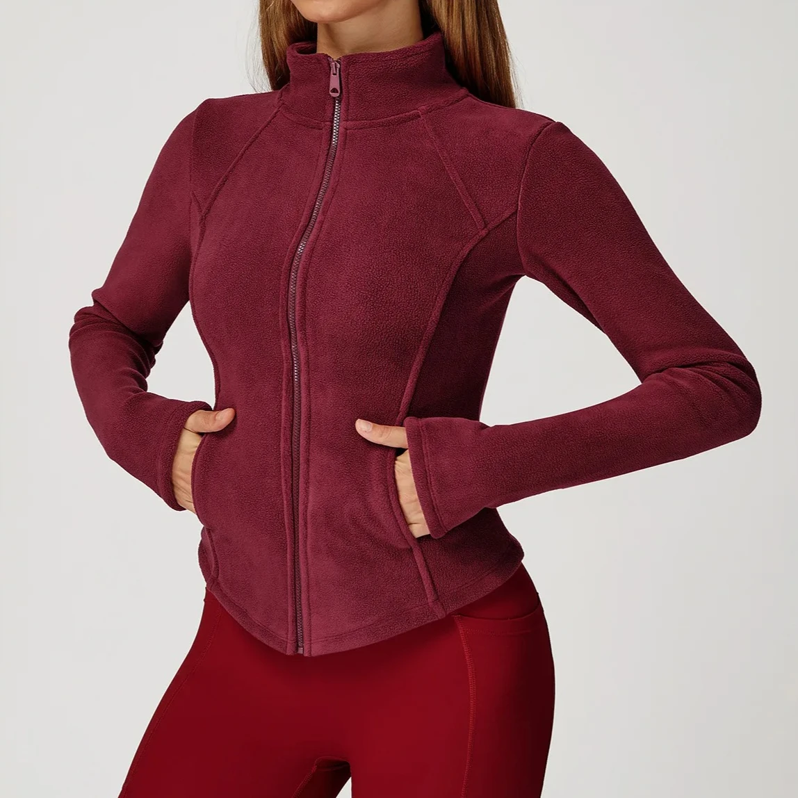 

Зимняя толстая флисовая куртка для женщин, теплая флисовая куртка на молнии с длинными рукавами для йоги, уличная ветрозащитная теплая куртка с карманами, тонкие пальто