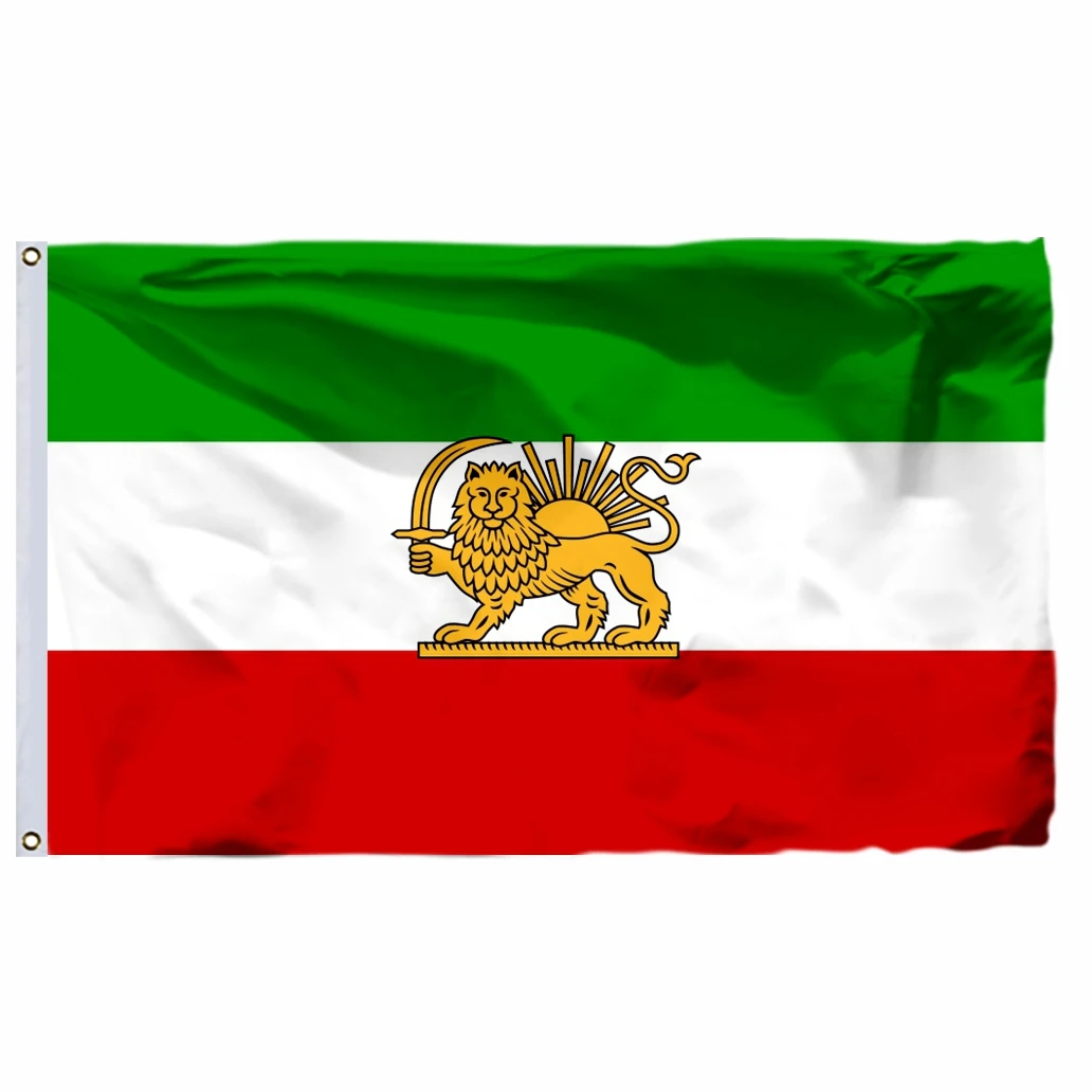 Old Historic Iran with Lion Crown Post-Constitutional Revolution Flag Double Stitched Polyester Flags Banner with Brass Grommets