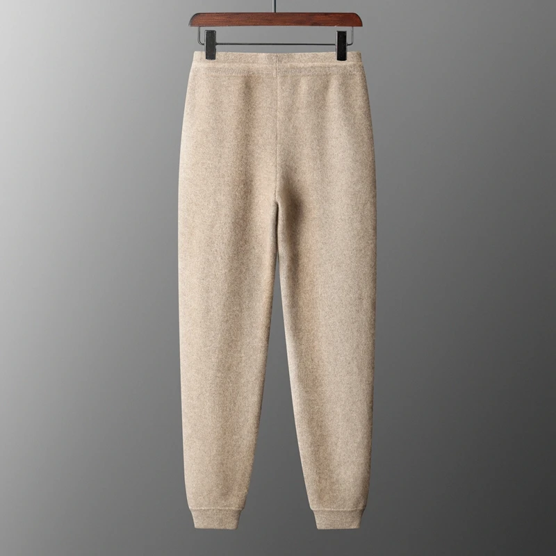 New Men Knitted Pleated Ankle Pants 100% Pure Wool Plane Thicken Pants Pocket Decoration High quality Warmth Ventilate Long Pant