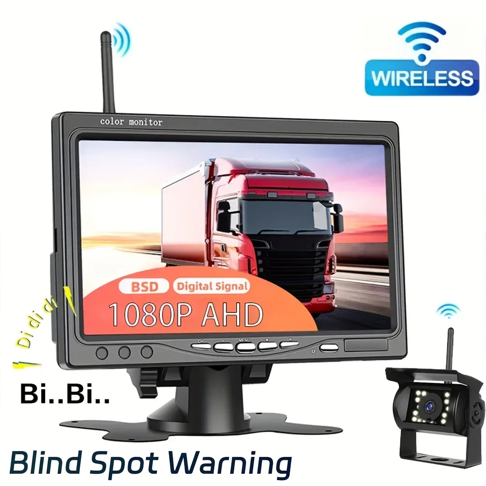 

AHD 7-inch Truck Camera 1080P Digital Signal Backup Camera Monitor BSD Blind Spot Warning for Truck RV - Car Plug Power Mode