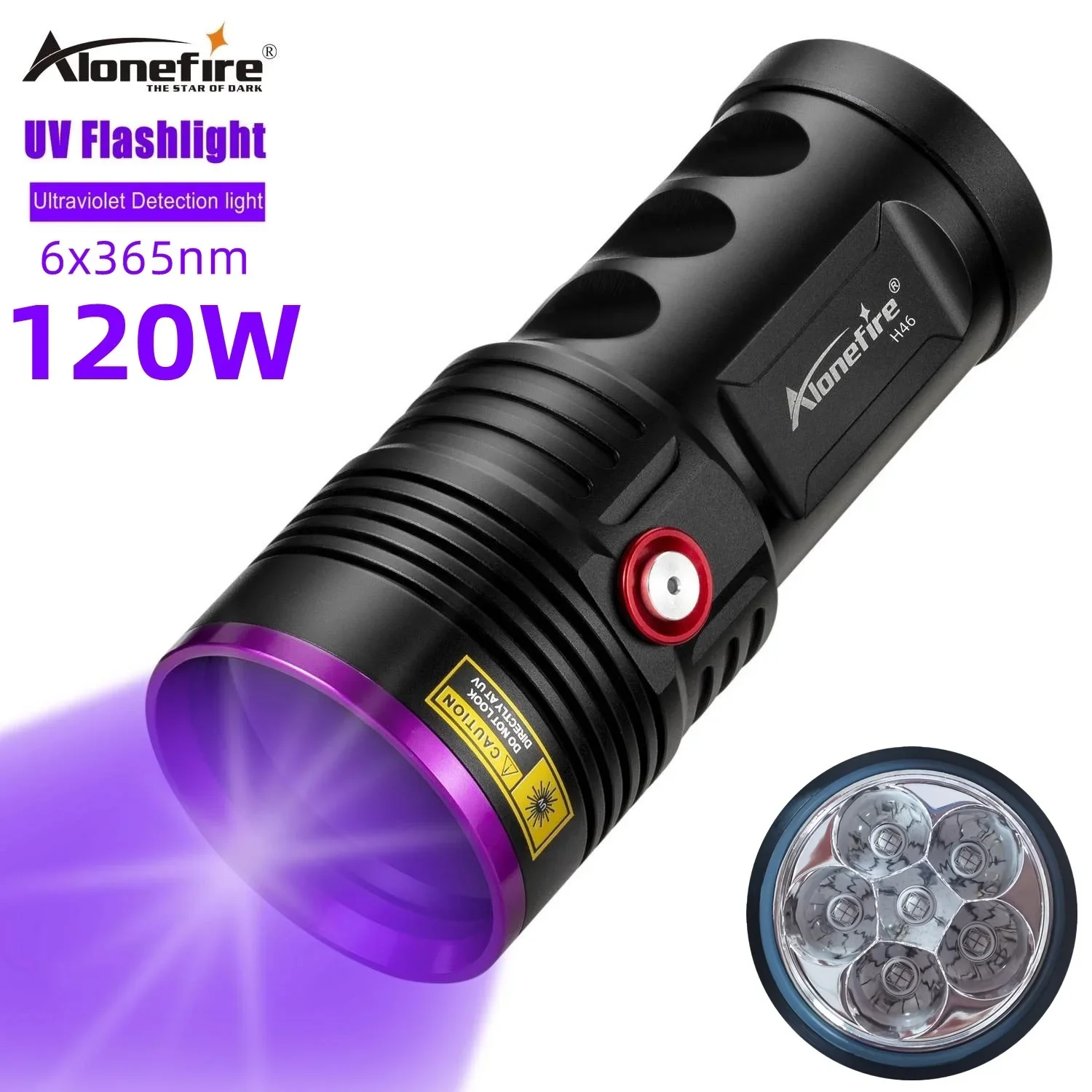 AloneFire UV Powerful Ultraviolet Flashlight 6x365nm Rechargeable Torch Light for Curing Money Ore Scorpion Fluorescent Detector