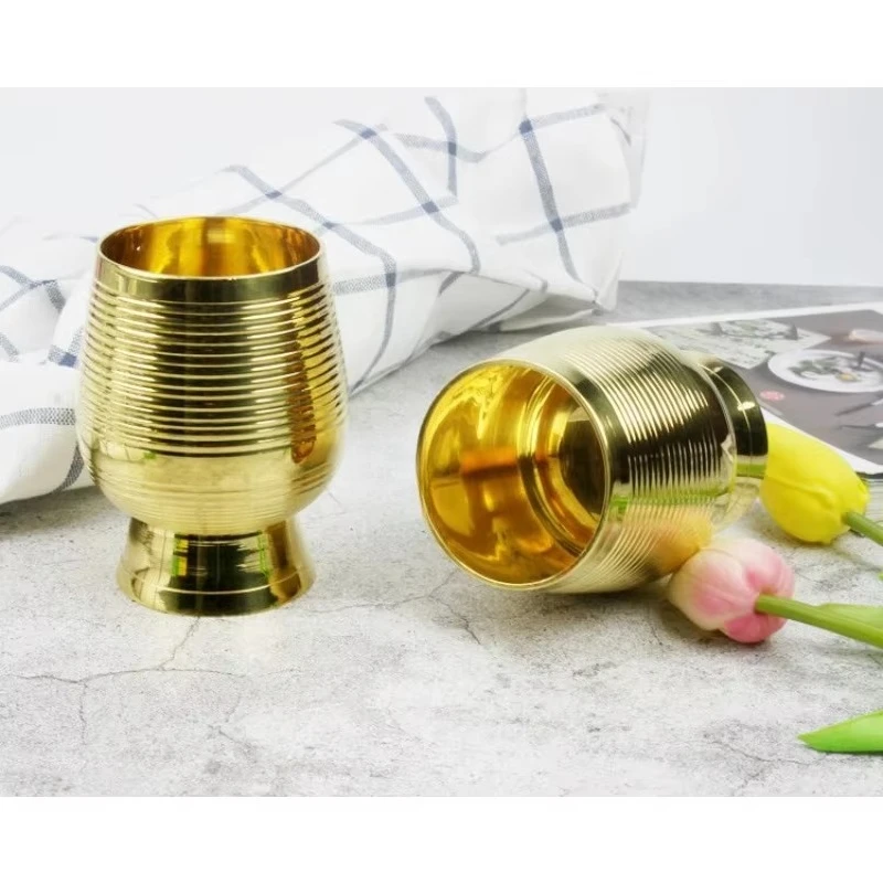 Ribbed Brass Goblet Cup 290ml Southeast Asian Style Metal Goblet Cocktail Milk Tea Cup Home Restaurant Tableware Mug