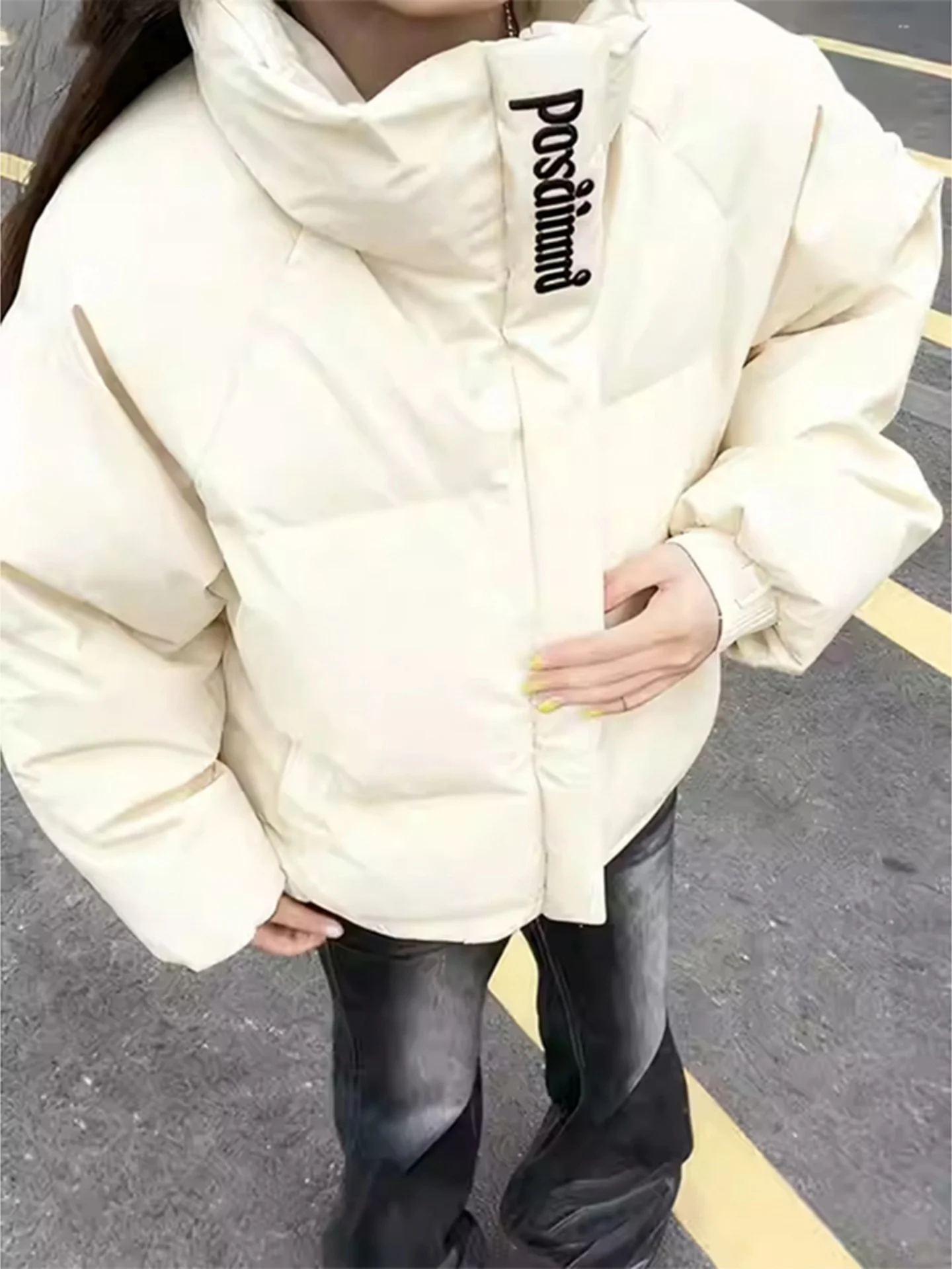 

Warmth Embroidered PU Leather Cotton Jaet Men Winter ort Stand Collar Thiened Bread Sle Coat Youth Faion Outerwear