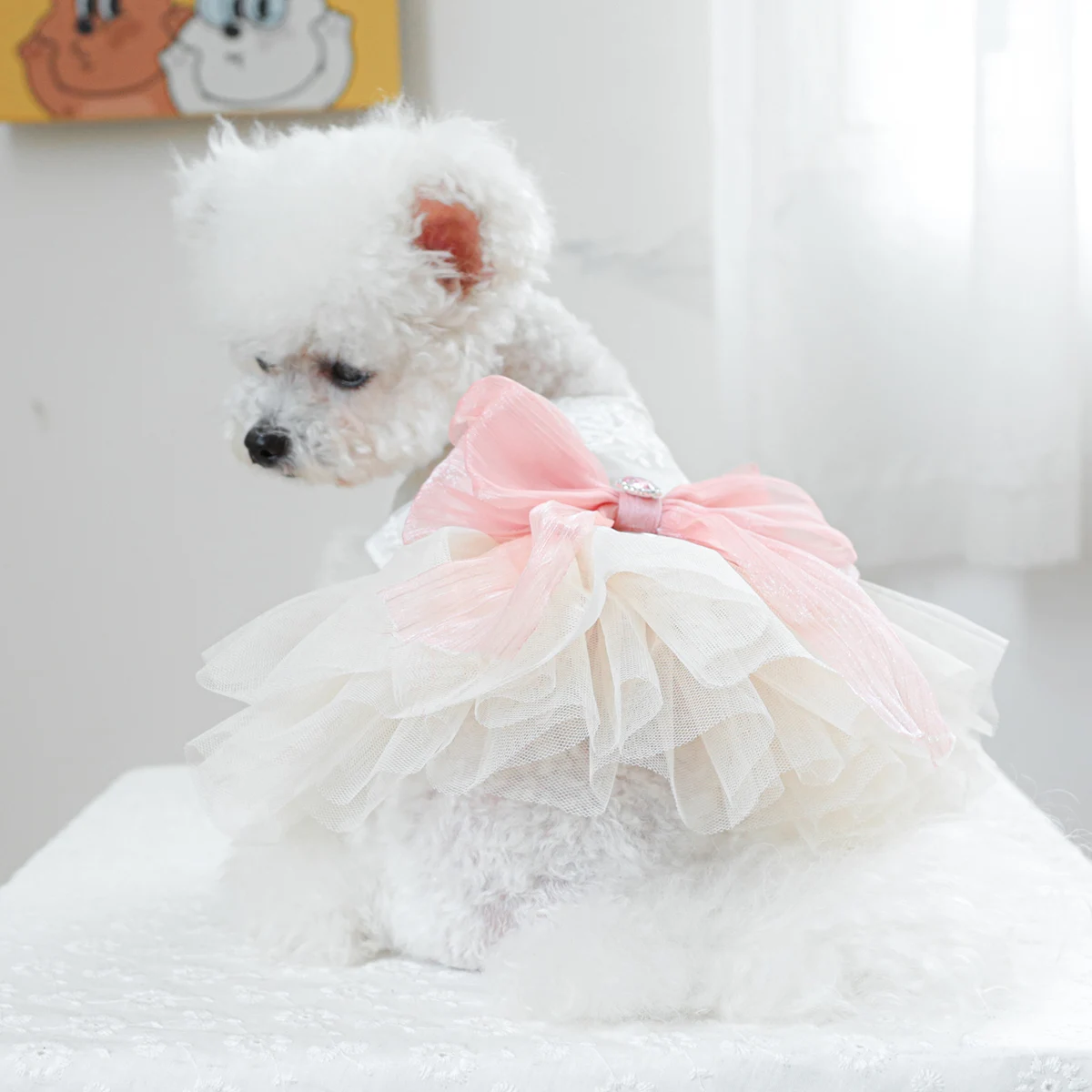 1PC Pet Clothing Cat Spring/Summer Thin White Micro Wedding Dress Princess Dress Suitable for Small and Medium Dogs