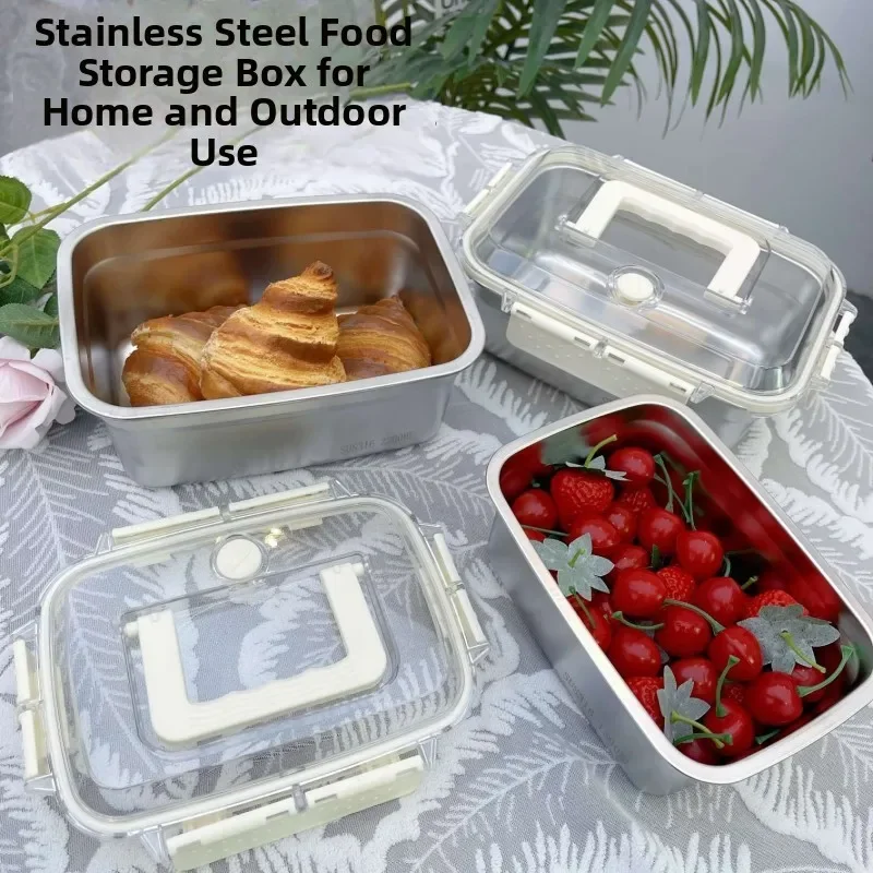 Portable Stainless Steel Food Storage Box Lunch Box with Lid for Picnic Fridge Storage Fruit Box Sealed Freshness Preservation
