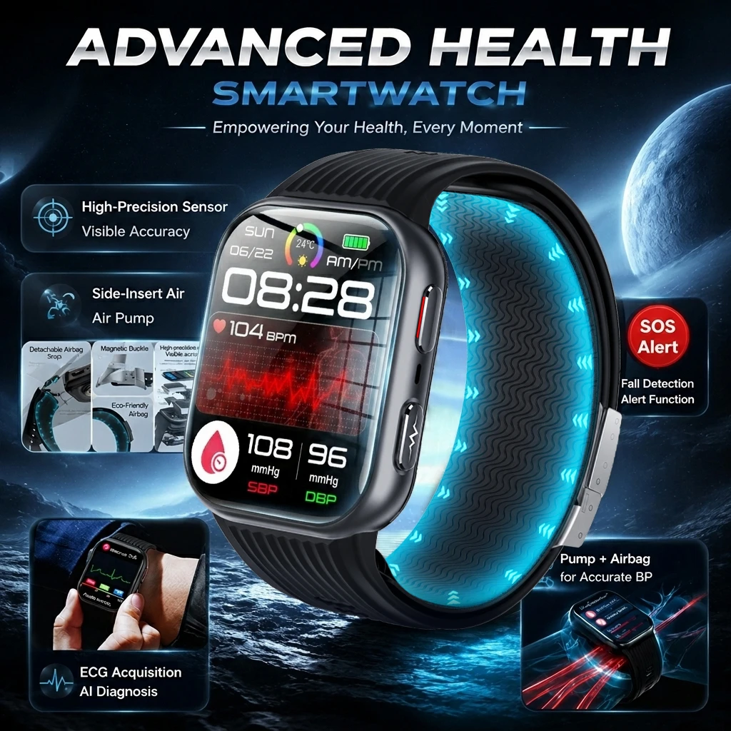 New Blood Pressure Smart Watch Air Pump Airbag Strap 1.95