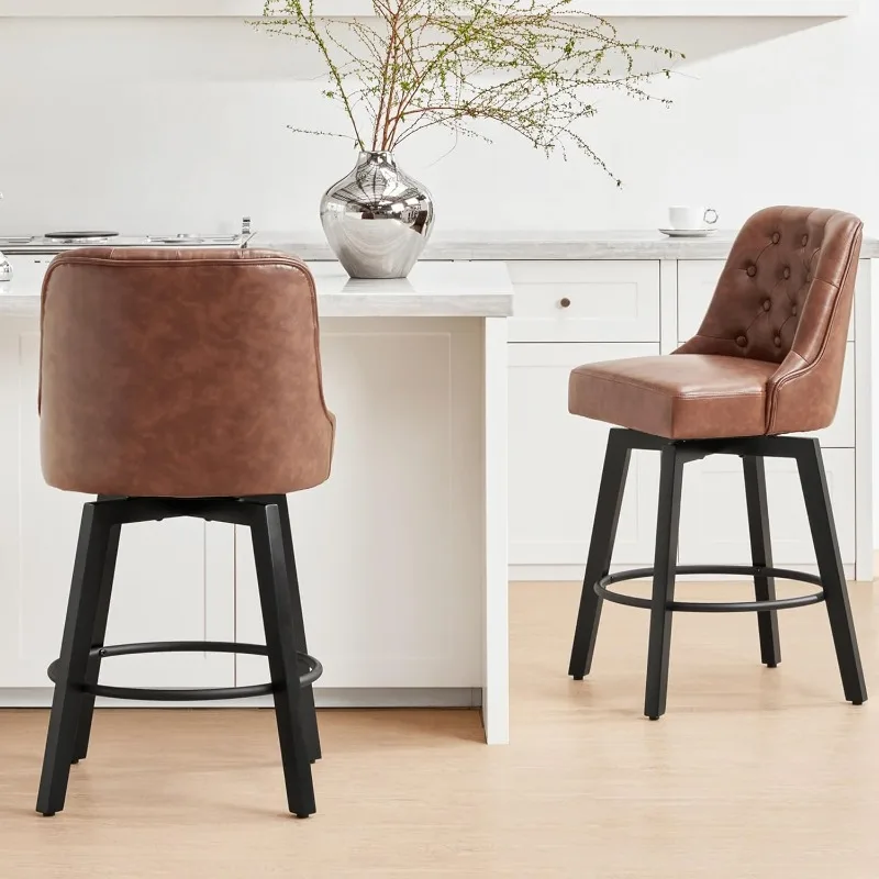 Counter Height Swivel Barstools with Back 26" H Seat Height Upholstered Fabric Bar Stools for Kitchen Island Set of 2 Brown