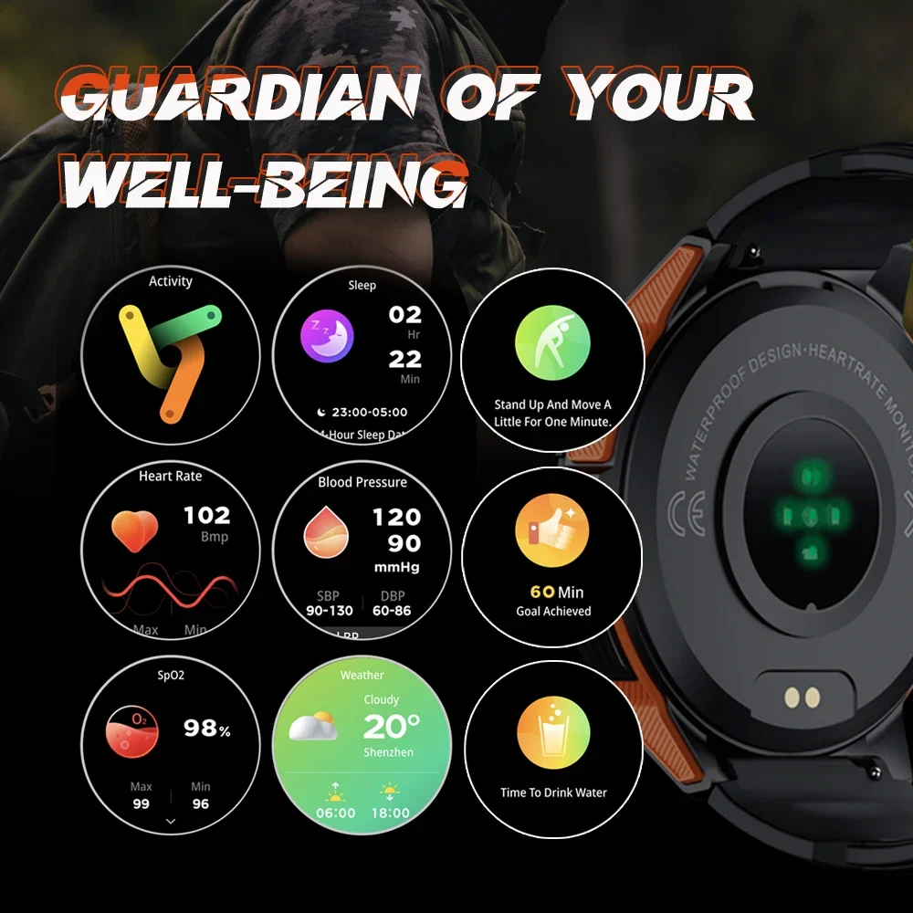 Wavefun Smart Watch per uomo 1.43''AMOLED Fitness Tracker Robusto Sport Smartwatch Ultra impermeabile Chiamata Bluetooth Doppia cinturino