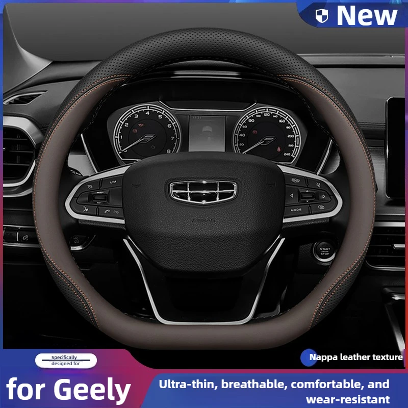 

Leather Car Steering Wheel Cover for Geely Ex5 Coolray Starray Haoyue L Emgrand Monjaro Preface Cityray 2025 2026 Accessories