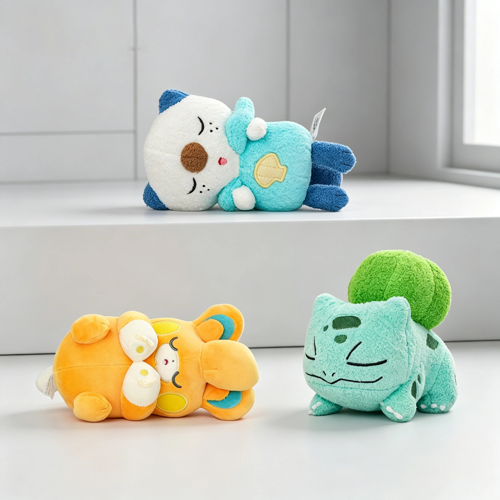 Kawaii Sleep Series Plush Doll Oshawott Pawmi Bulbasaur Fluffy Stuffed Animal Toys Desk Ornament Collectible Gifts For Friends
