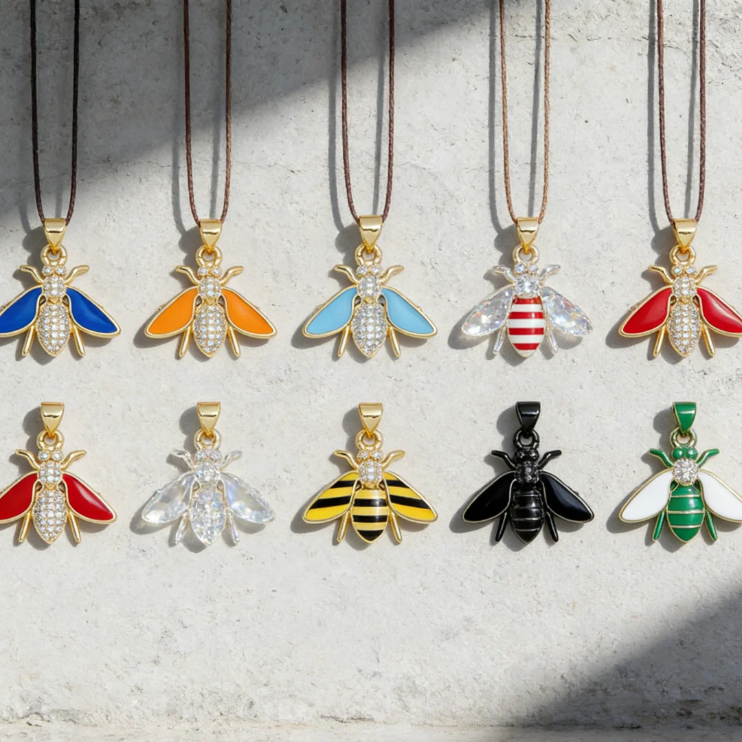 

4Pcs Pendants Color Bee Charms Cubic Zirconia Enamel Brass Plated DIY Jewelry Making Necklace Bracelet Accessories for Men Women