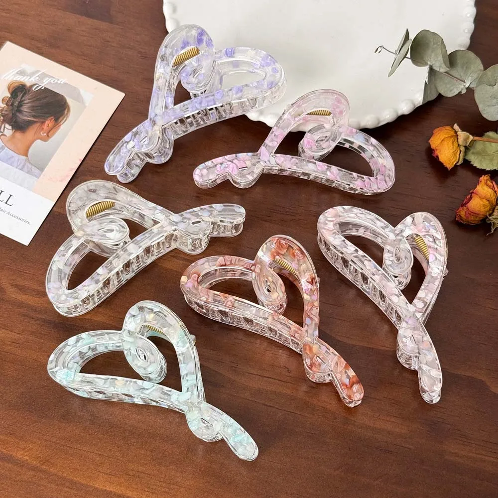 Acetic Acid Acetate Heart Hair Claw Fragmented Flowers Back Head Half Tie Large Hair Claw Scrunchies Barrettes