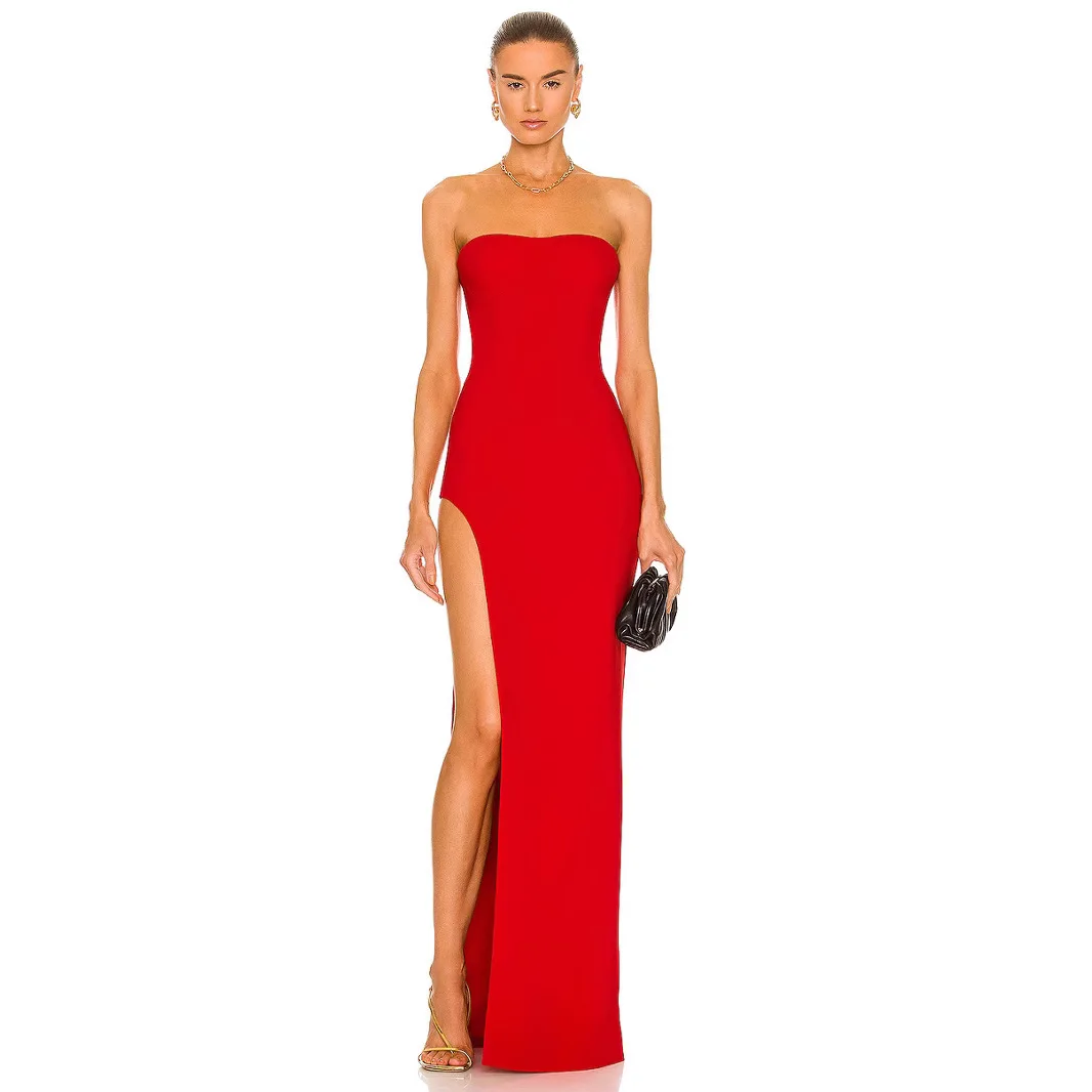 

Sexy Strapless Backless Celebrity Club Party Dresses Luxury 2025 Summer New High Slit Maxi Dresses Fashion Brithday Party Outfit