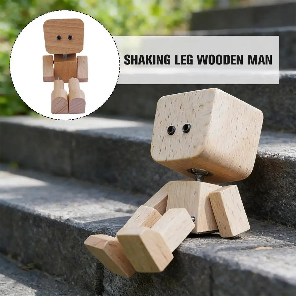 Shaking Man Statue Wooden Man Figurines With 12 Replacement Expression Unique Car Dashboard Decoration Desktop Ornament