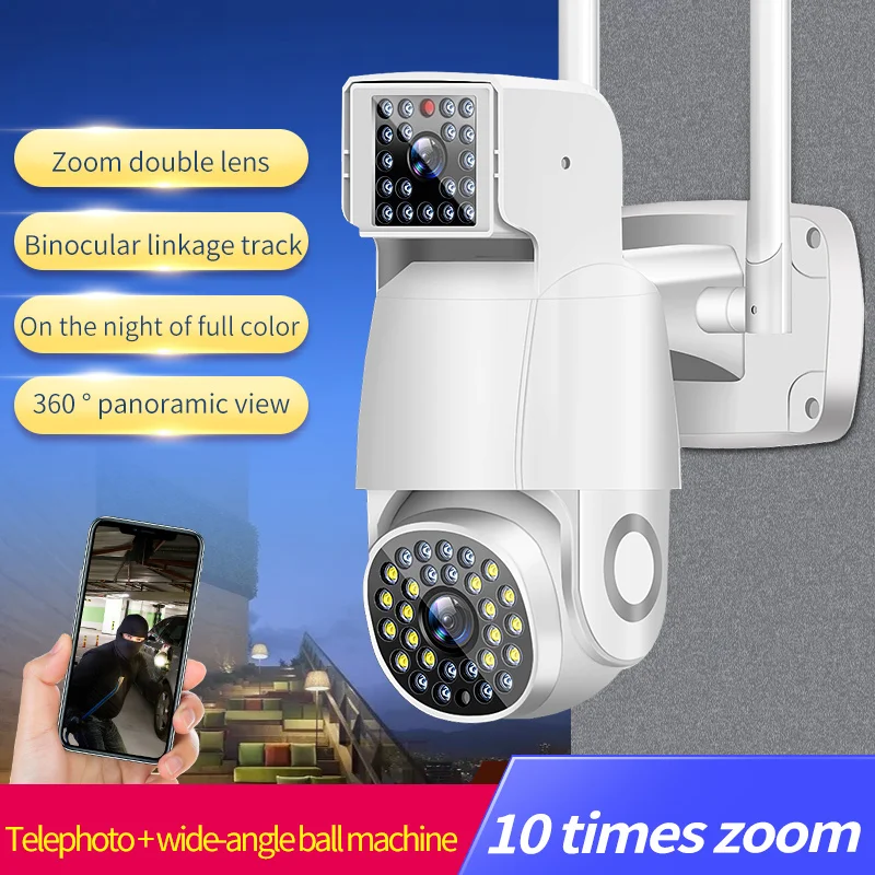 2MP 1080P Binocular Camera Dual Lens 8X Zoom Telephoto IP Camera Wireless PTZ Full Color Night Vision Home Security CCTV Monitor