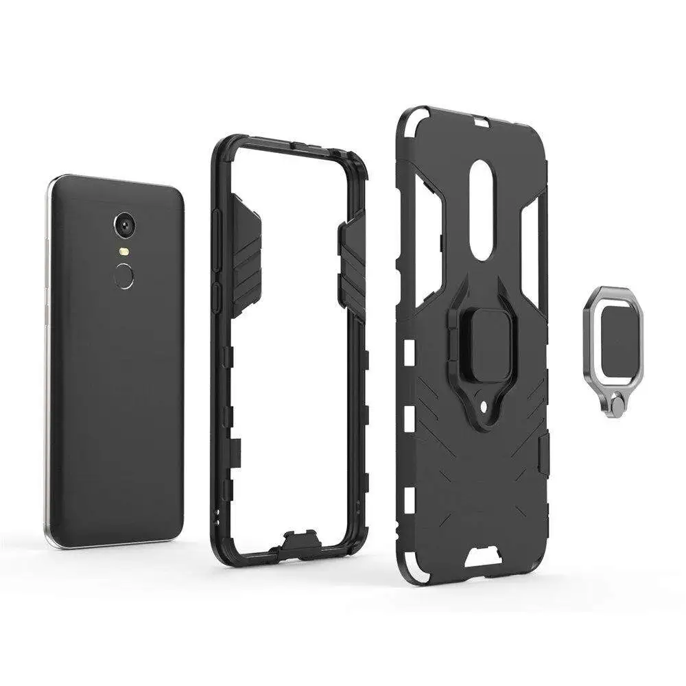 For Xiaomi Redmi 5 Plus Phone Case, Silicone TPU and Hard PC Luxury Armor Shockproof Metal Ring Holder Cover Casing