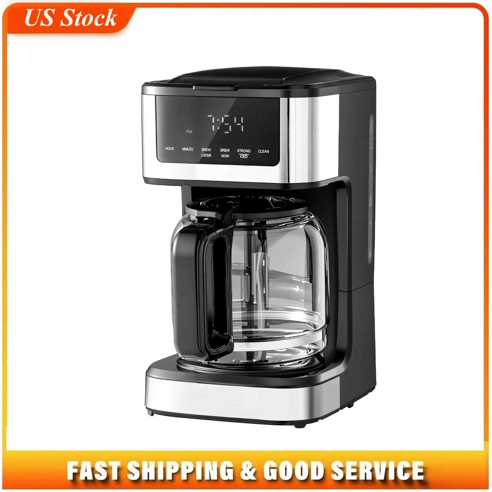 

Программируемая кофеварка, 12-чашечная программируемая капельная кофеварка с сенсорным экраном, кофеварка с функцией поддержания температуры на 4 часа