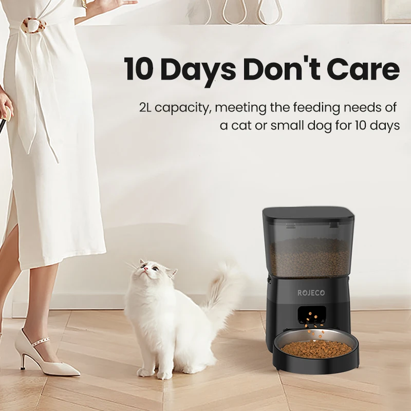 ROJECO Automatic Dog Feeder Smart Food Kibble Dispenser for Pet Cats Auto Food Storage Container Button Version Dog Feeding Bowl