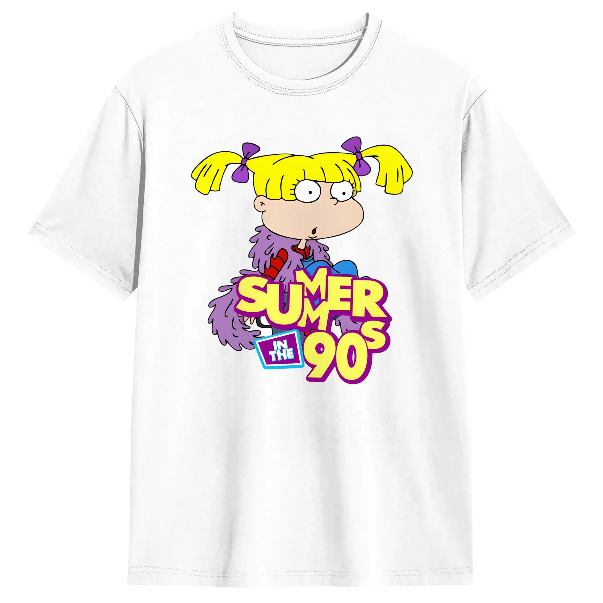 R-Rugrat T-Shirt for Men Angelica Pickles Vintage Pure Cotton Tees Crewneck Short Sleeve T Shirts Summer Clothing