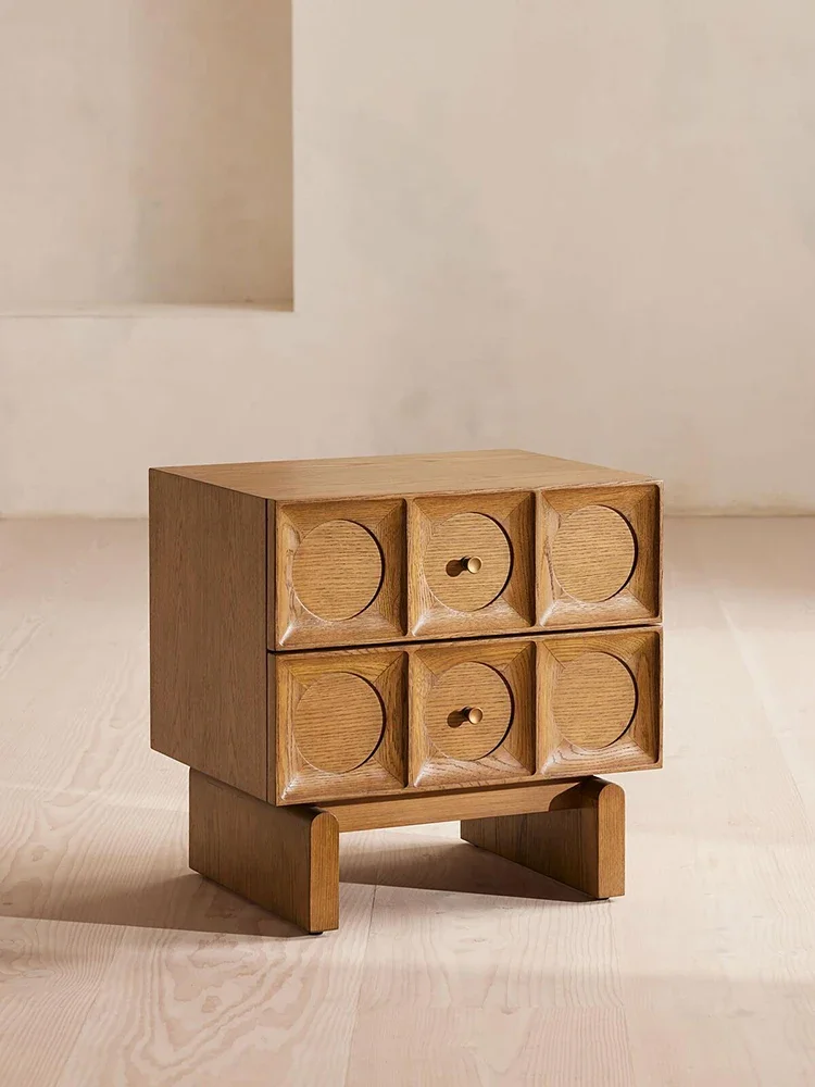 

Slime, modern and simple Nordic wabi **** medieval retro style oak walnut color double draw bedside table