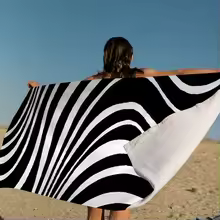 serviette de plage, serviette coton, motif zébré, séchage rapide, serviette sport,