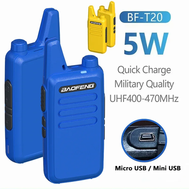 Baofeng BF-T20 미니 워키토키, USB 충전, 1500mAh, 휴대용 양방향 라디오, 사냥용 BF-C5 업그레이드, 어린이 선물, 5W, 2 개