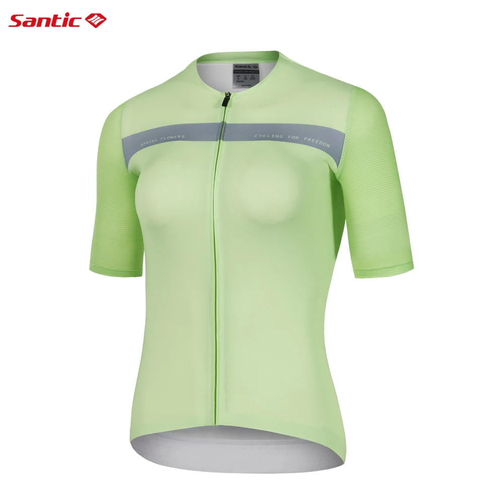 Santic Womens Cycling Jersey Outdoor Summer Quick Dry Breathable Bicycle Clothing Tops Reflective Short Sleeve MTB Road T-Shirts