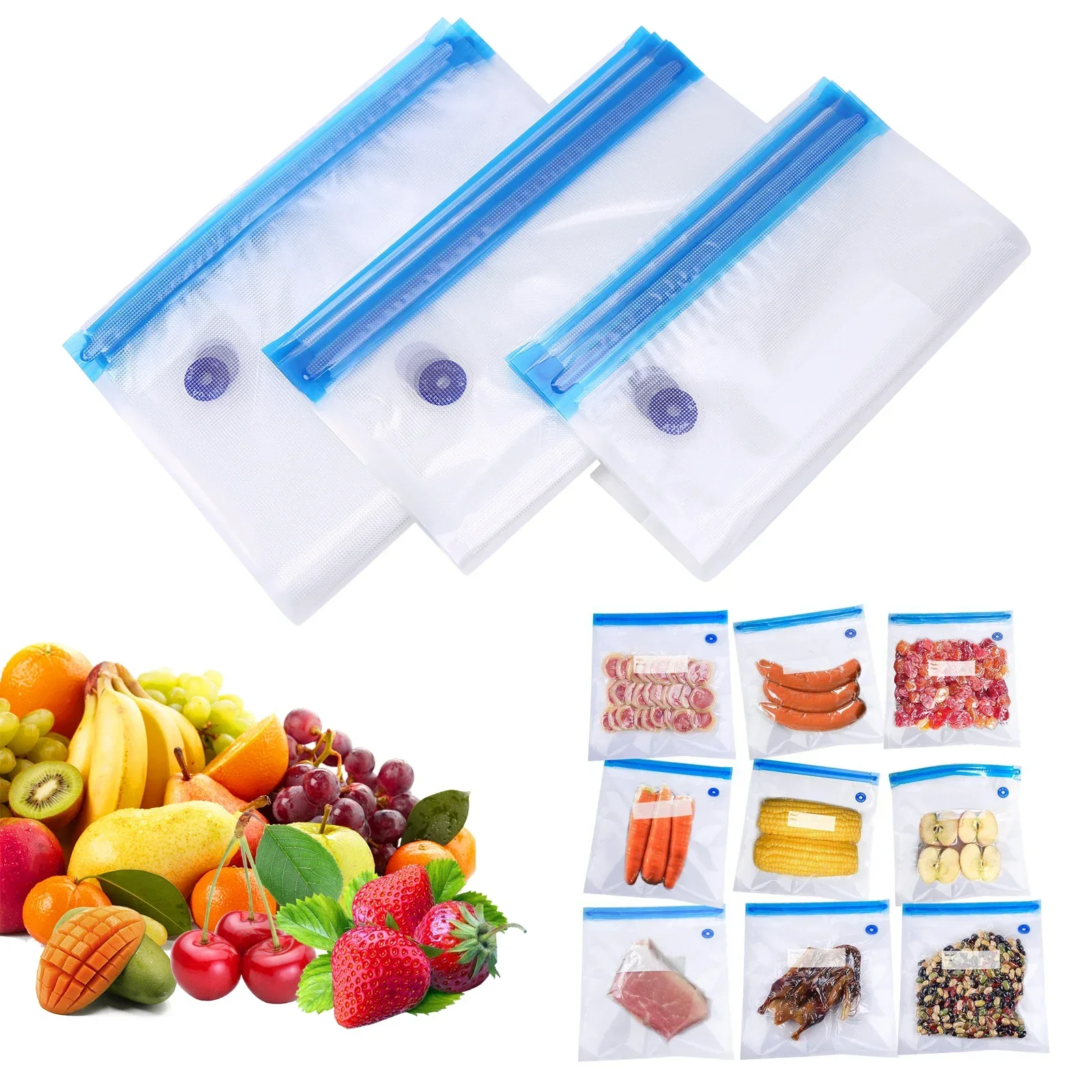 Reusable Vacuum Food Storage Bag Resealable BPA Free Zipper Bags with Air Valve Storage Organizer Food Container