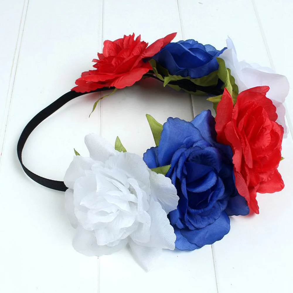 Women Day of The Dead Headband Artificial Flowers Contrast Color Rose Flower Crown Mexican Halloween Easter Festival Headpiece