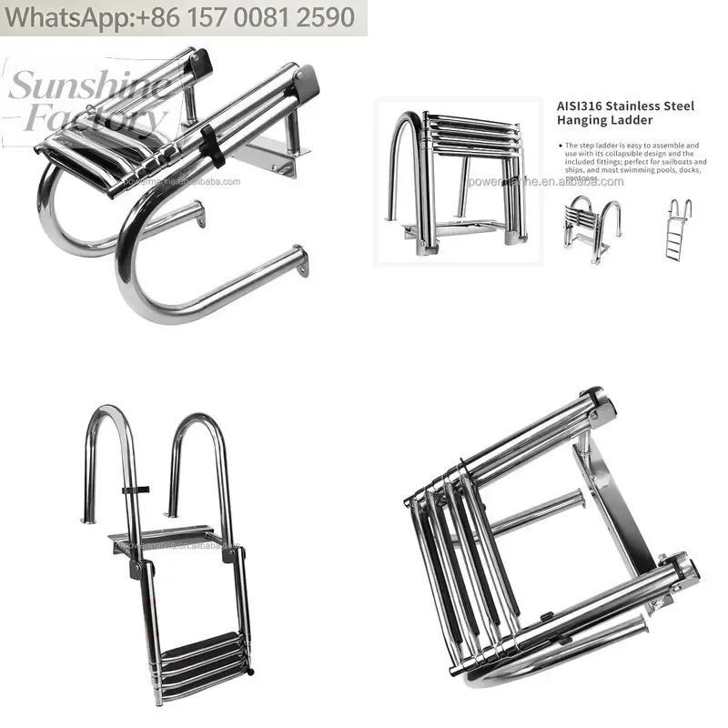 Hot Sale 316 Stainless Steel Concealed Folding Handrail Telescopic Hanging Boat Ladder