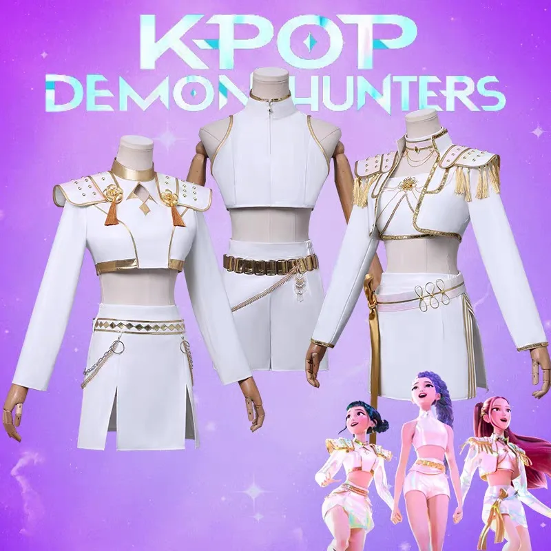 Kpop Rumi Zoey Mira Costume Cosplay Gonna uniforme in pelle bianca Festa di carnevale di Halloween Comic-con Abito da gioco di ruolo