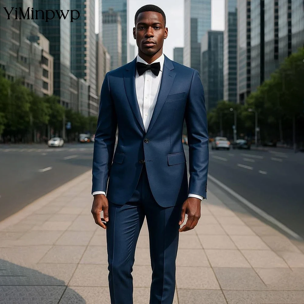 

Navy Blue Men' Suits Peak Lapel 2 Pieces Single Buttons Male Suits Blazer Pants Best Men Groom Tuexdos For Wedding Costume Homme