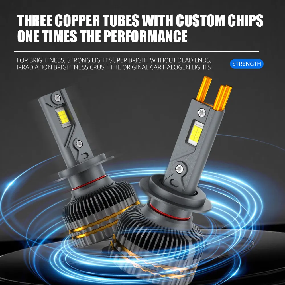 50000LM 400W H7 H4 Led Lamp Three Copper Tube Led Lights For Car H1 H11 H3 H13 9005 9007 9006 Lights Plug-N-Play Bulbs Auto Lamp