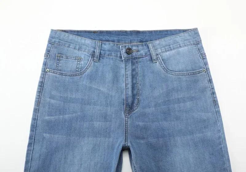 2026 Summer Brand Clothing Men's Straight Loose Lightweight Jeans Classic Badge Business Casual Thin Cotton Stretch Pants