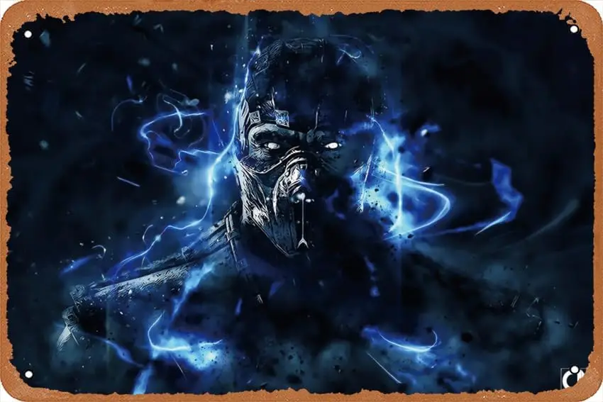 Sub-Zero, video games, Mortal Kombat, blue Metal Tin Sign Retro Wall Decor for Home Gate Garden Bars Restaurants Cafes Offi sign