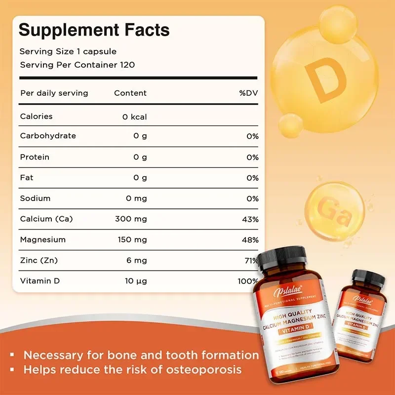Capsules de zinc et de magnésium de calcium - La vitamine D riche, aide à soutenir les os, les dents, le cœur et améliore la fonction du système immunitaire