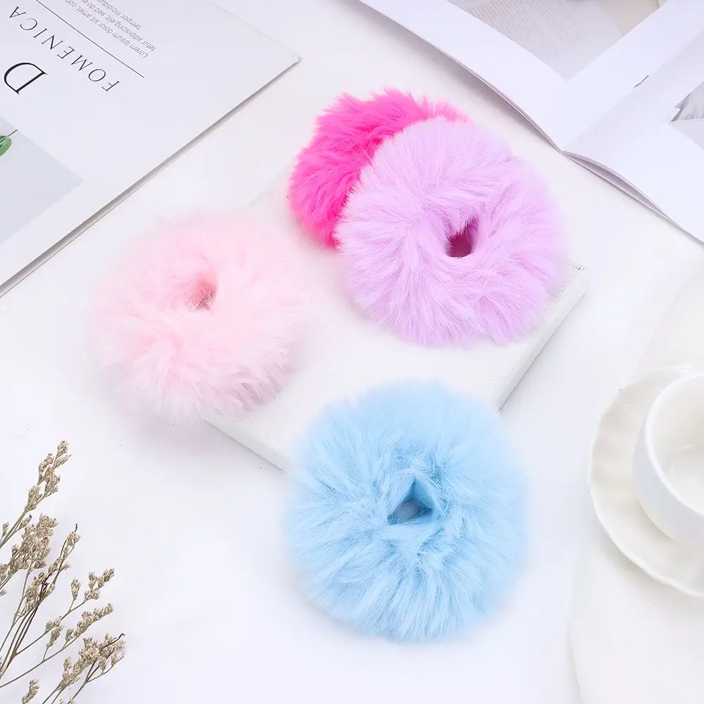 Women Girls Winter Fur Hair Scrunchies Pom Pom Hair Tie Fuzzy Elastic Hair Bands Ponytail Holders Fashion Hair Accessories