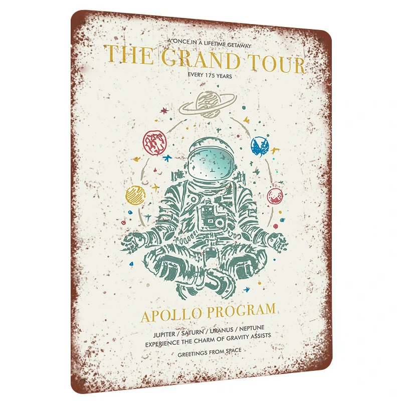 Astronaut Spaceman The Grand Tour Vintage Metal Tin Sign Wall Art Decor for Home Living Room Bedroom Office