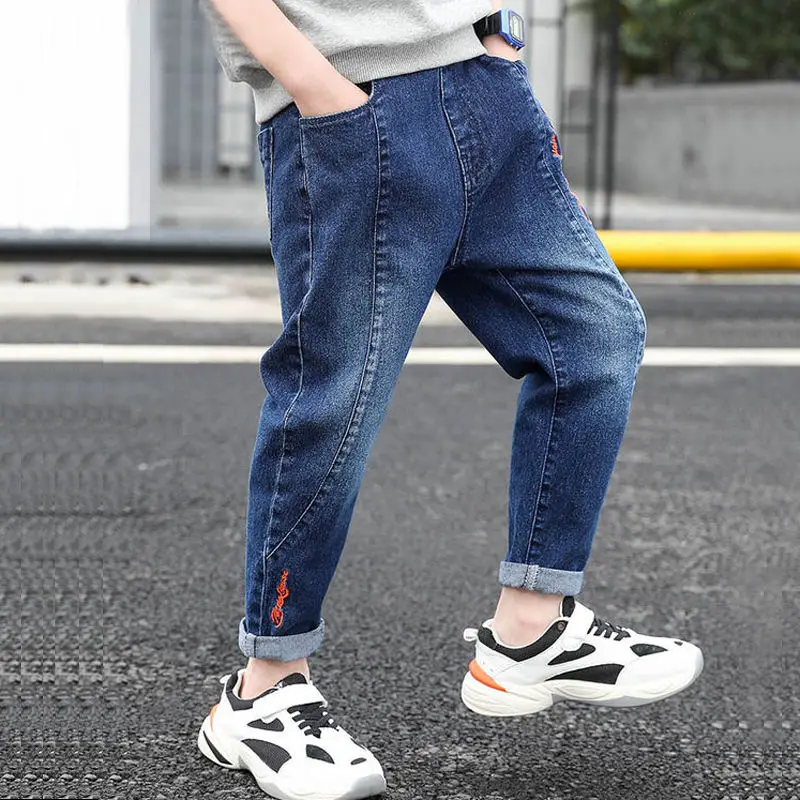 IENENS Boy's Jeans Spring Autumn Kids Denim Pants Casual Trousers Elastic Waist Pants 4 To 10 Years Old